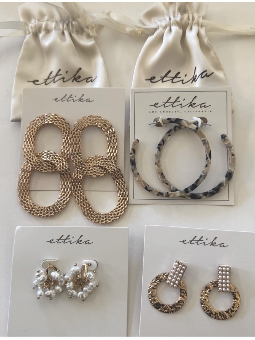 Ettika Bundle Deal Lot, Set of 4 Earrings, Gold, Pearl & Resin Hoops